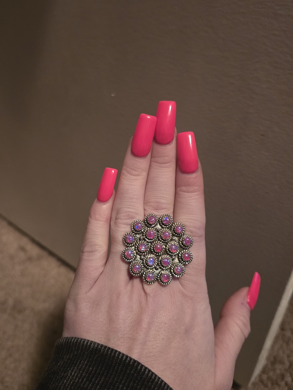 Vintage-Inspired Pink Crystal Cluster Statement Ring